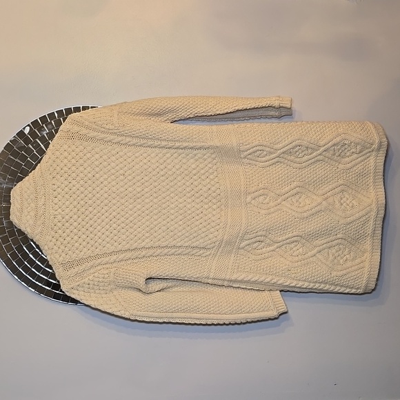 Aran Merino Wool Chunky Fisherman Knit Double Collar Cardigan Coat Sweater NWOT - Picture 7 of 14